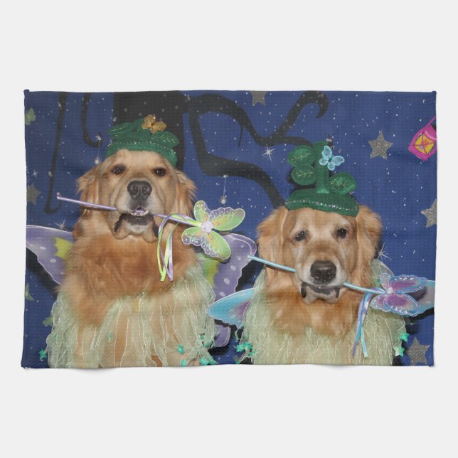 Linge De Cuisine Fées de golden retriever (Horizontal)