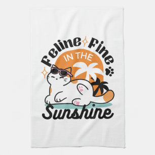 Linge De Cuisine Feline fin au soleil - Chat Tropical relaxé