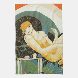 Linge De Cuisine Femme Art Déco vintage allongée sur un canapé, Cho