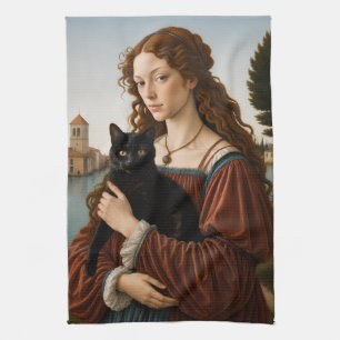 Linge De Cuisine Femme de la Renaissance avec un chat noir