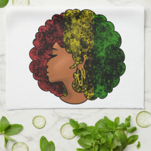 Linge De Cuisine Femme noire rasta afro rouge jaune vert