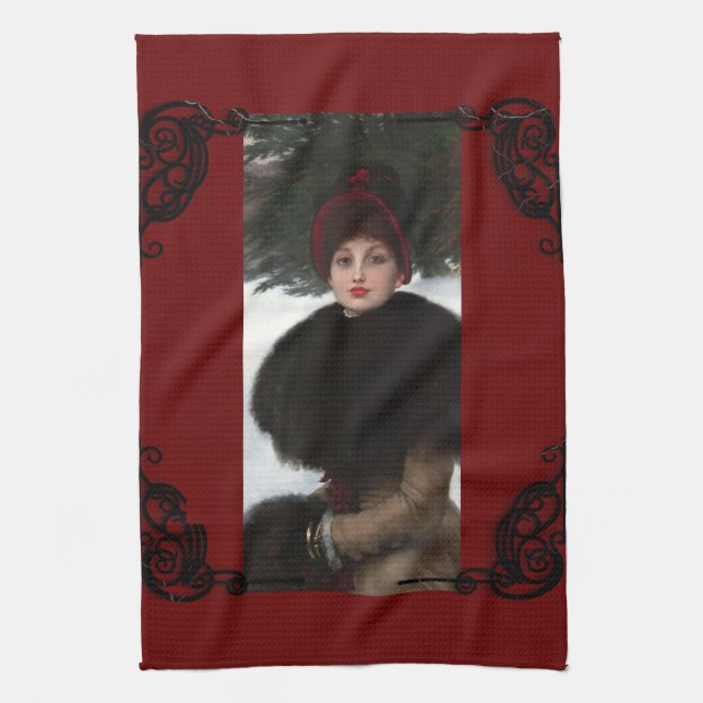 Linge De Cuisine femme victorienne scène hivernale portrait rouge n (Vertical)