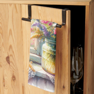 Linge De Cuisine Fenêtre de cottage ensoleillée avec fleurs sauvage