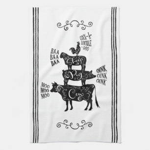 Linge De Cuisine Ferme de campagne vintage Animaux de ferme empilés
