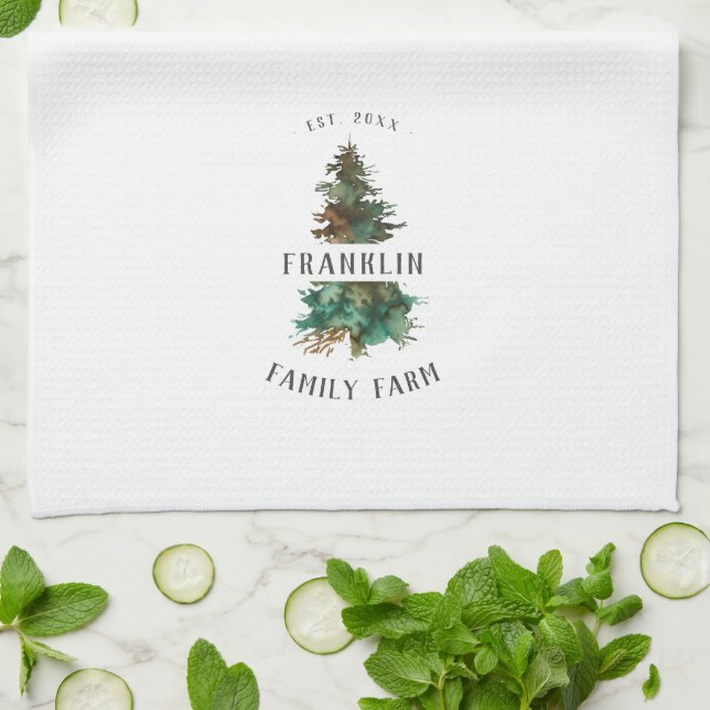 Linge De Cuisine Ferme Noël Arbre Famille personnalisée (Plié)