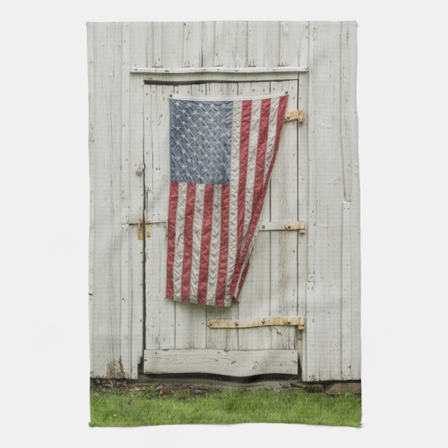 Linge De Cuisine Fermes | Porte Blanche Avec Drapeau Américain (Vertical)