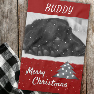 Linge De Cuisine Festif Chien rouge animal de compagnie photo arbre