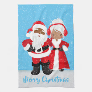 Linge De Cuisine Festif Christmas African American Père Noël nom aj