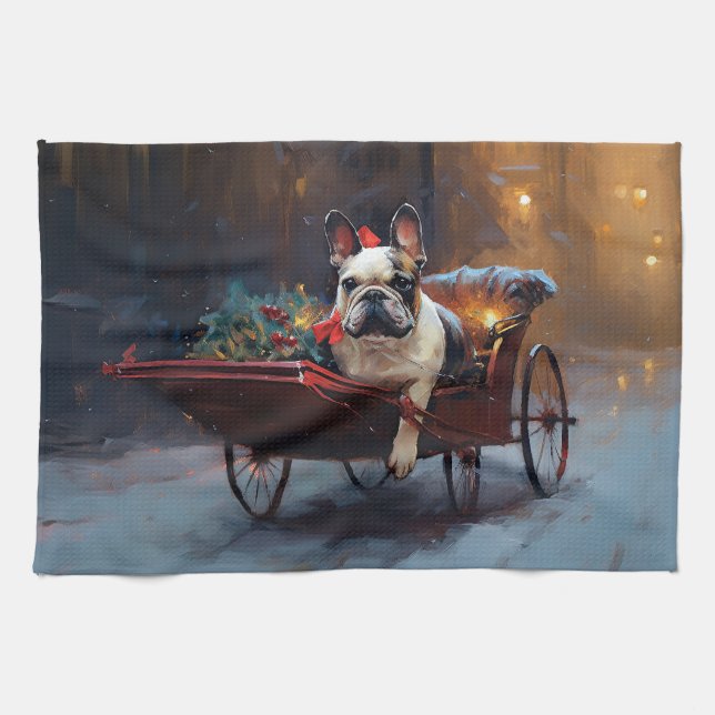 Linge De Cuisine Festin de Noël de Bulldog en France (Horizontal)