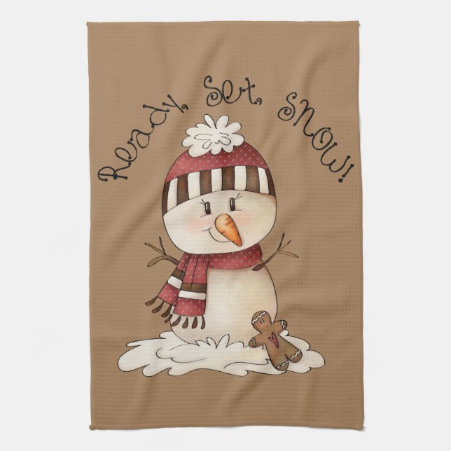 Linge De Cuisine Festive Country snowman prêt à mettre neige (Vertical)