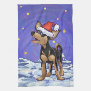 Linge De Cuisine Festive de nuit étoilée Chihuhua à Santa Hat