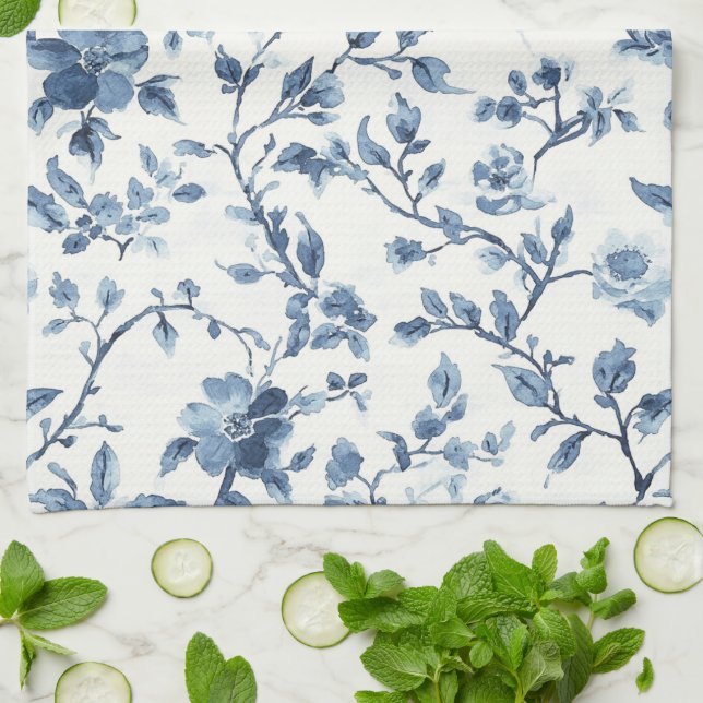Linge De Cuisine Fête de Mariage Fleur Bleu et Blanc (Plié)