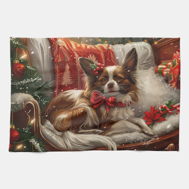 Linge De Cuisine Fête de Noël de chien de Papillon (Horizontal)