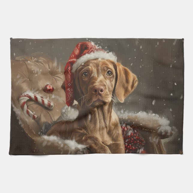 Linge De Cuisine Fête de Noël de Chien Vizsla (Horizontal)