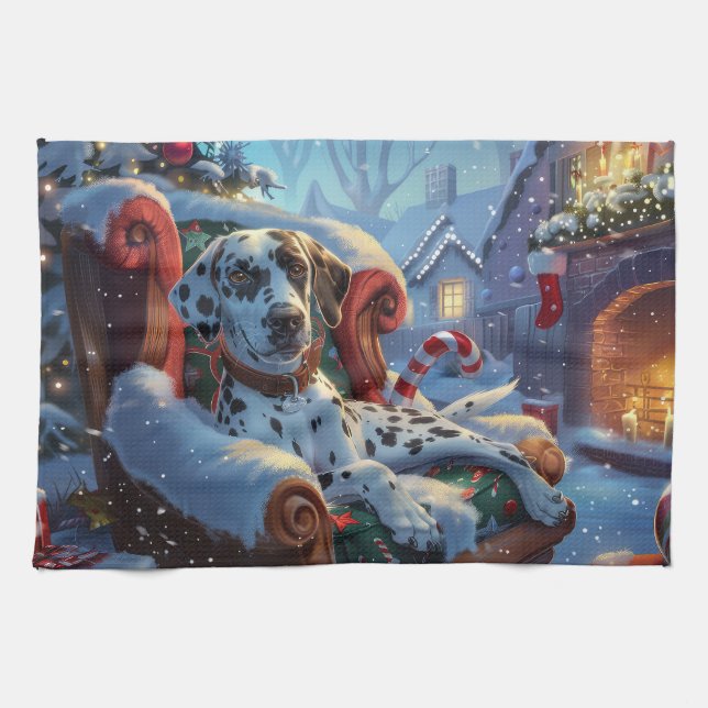 Linge De Cuisine Fête de Noël des Chiens de Dalmatie (Horizontal)
