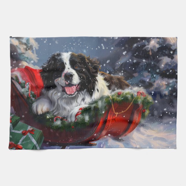 Linge De Cuisine Fête de Noël des chiens de Terre-Neuve (Horizontal)