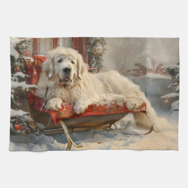 Linge De Cuisine Fête de Noël des Chiens des Pyrénées (Horizontal)