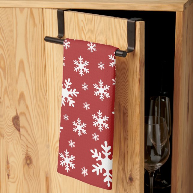 Linge De Cuisine Fête de Noël d'hiver de la neige blanche rouge (Pliage en tiers)