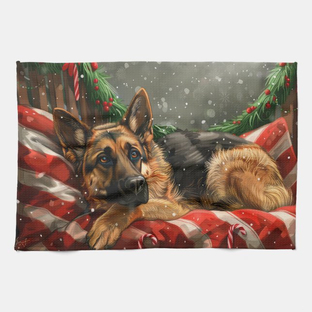 Linge De Cuisine Fête de Noël du berger allemand Chien (Horizontal)