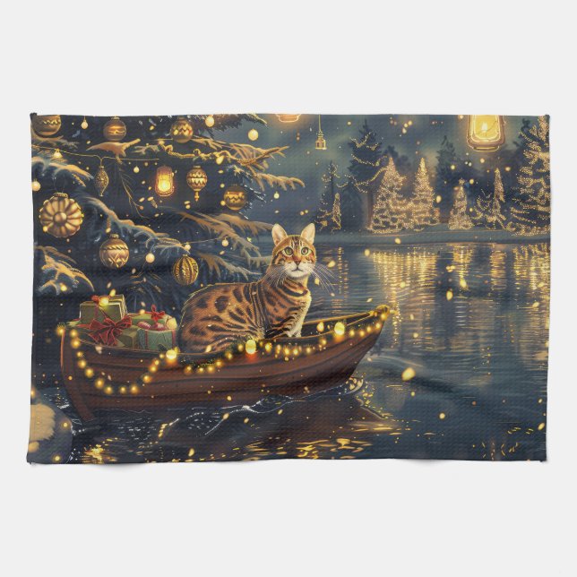 Linge De Cuisine Fête de Noël du chat du Bengale Voyage (Horizontal)