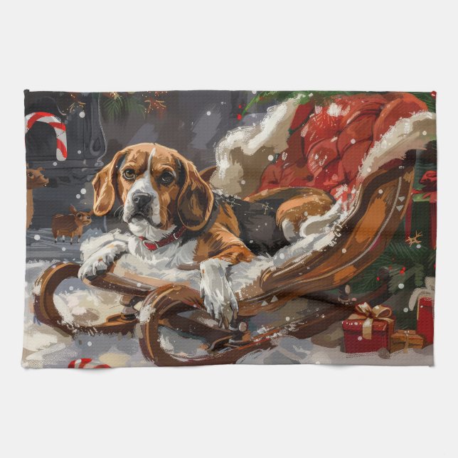 Linge De Cuisine Fête de Noël du chien beagle (Horizontal)
