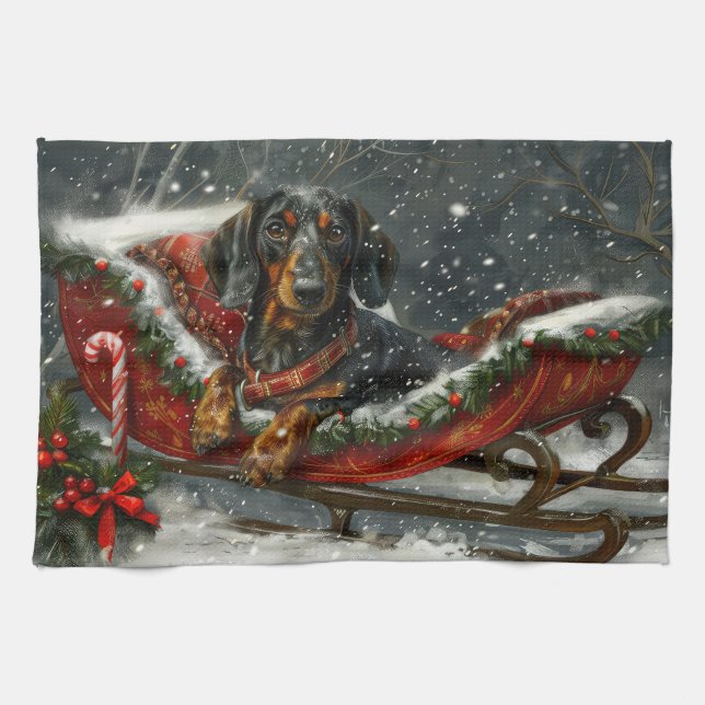 Linge De Cuisine Fête de Noël du chien Dachshund (Horizontal)
