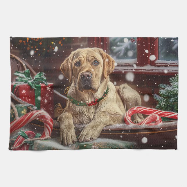 Linge De Cuisine Fête de Noël du chien du Labrador (Horizontal)