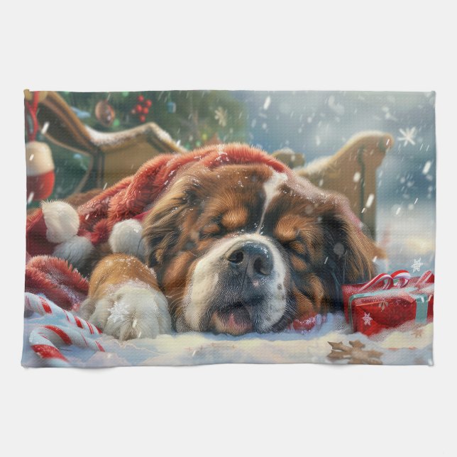 Linge De Cuisine Fête de Noël du chien Mastiff Tibétain (Horizontal)