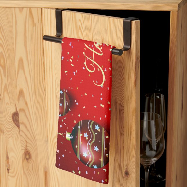 Linge De Cuisine Fête de Noël Golden Rouge Vacances d'hiver Élégant (Pliage en tiers)