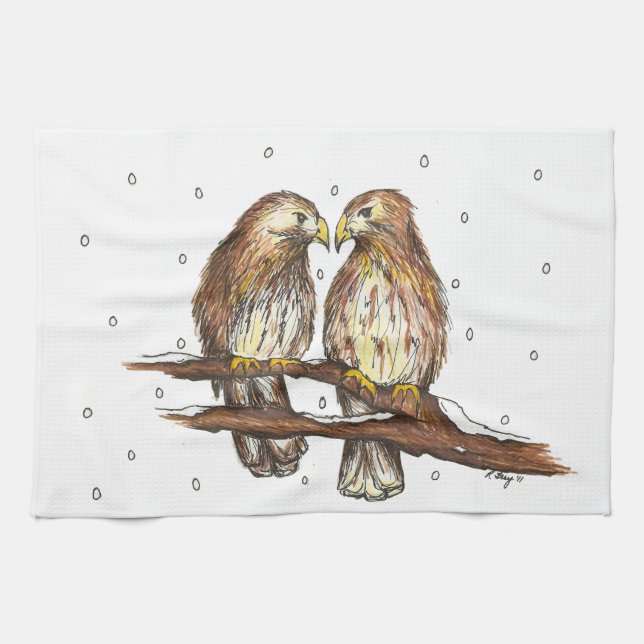 Linge De Cuisine Fête des oiseaux à queue rouge Noël hiver (Horizontal)