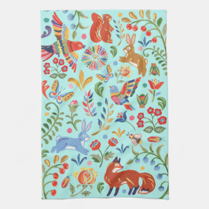 Linge De Cuisine Fête Turquoise de la forêt animale folle