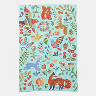 Linge De Cuisine Fête Turquoise de la forêt animale folle