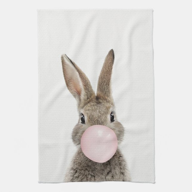 Linge De Cuisine Feu de lapin rose bulle gomme (Vertical)