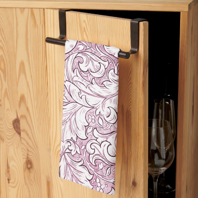 Linge De Cuisine Feuillage orné rose rose (Pliage en tiers)