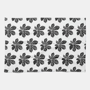 Linge De Cuisine Feuille de châtaignier noir et blanc