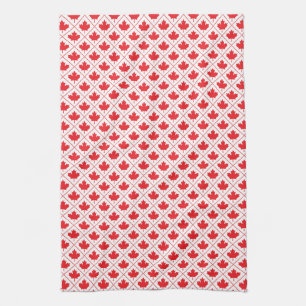 Linge De Cuisine Feuille d'érable canadienne en rouge et blanc