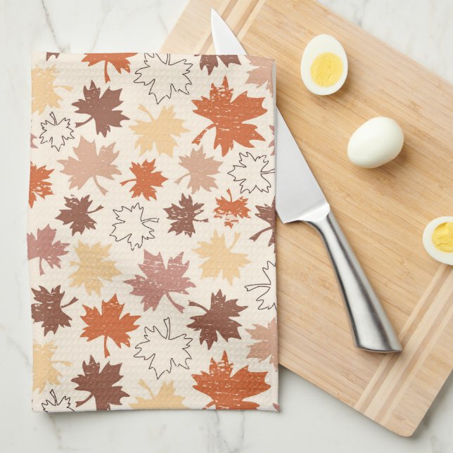 Linge De Cuisine Feuille en chute libre, terre naturelle automne (Quart Plié)