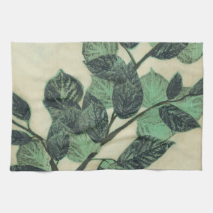 Linge De Cuisine Feuille et branches sur l'arrière - plan crème