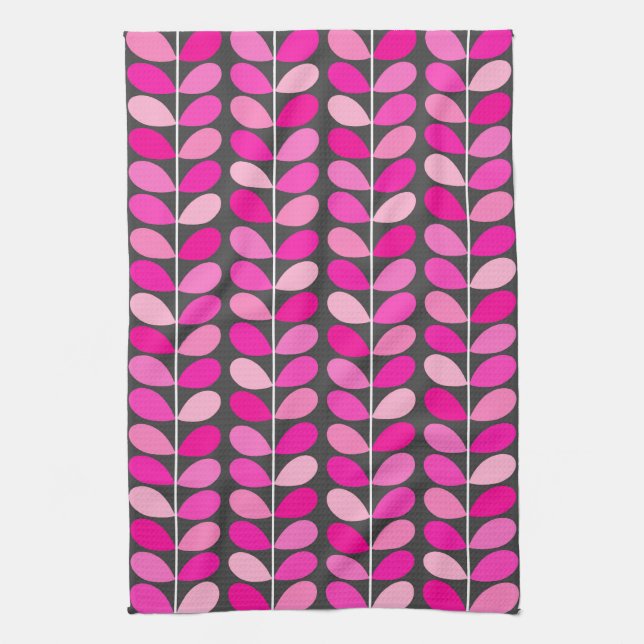 Linge De Cuisine Feuilles danois du milieu du siècle, Fuchsia rose  (Vertical)