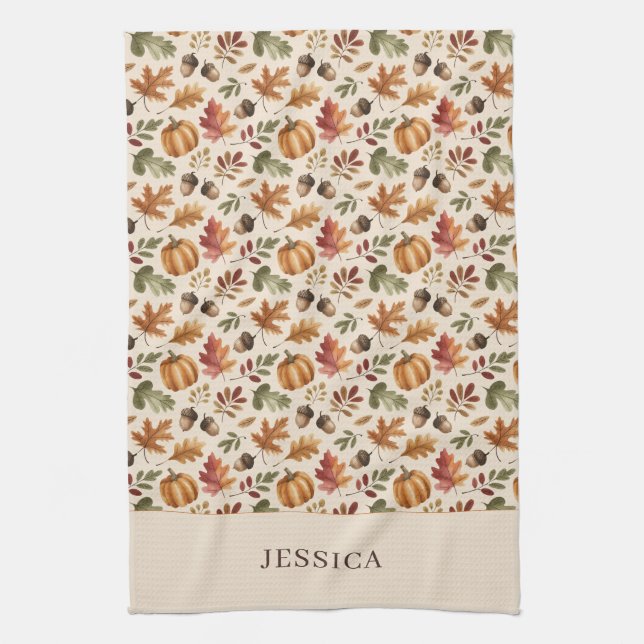 Linge De Cuisine Feuilles d'aquarelle orange d'automne (Vertical)