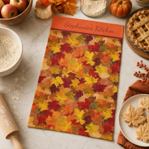 Linge De Cuisine Feuilles d'automne à l'aquarelle Monogram - Automn