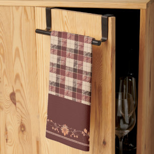 Linge De Cuisine Feuilles d'automne de Thanksgiving sur Brown Plaid