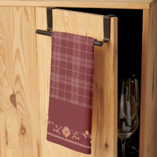 Linge De Cuisine Feuilles d'automne de Thanksgiving sur Red Plaid