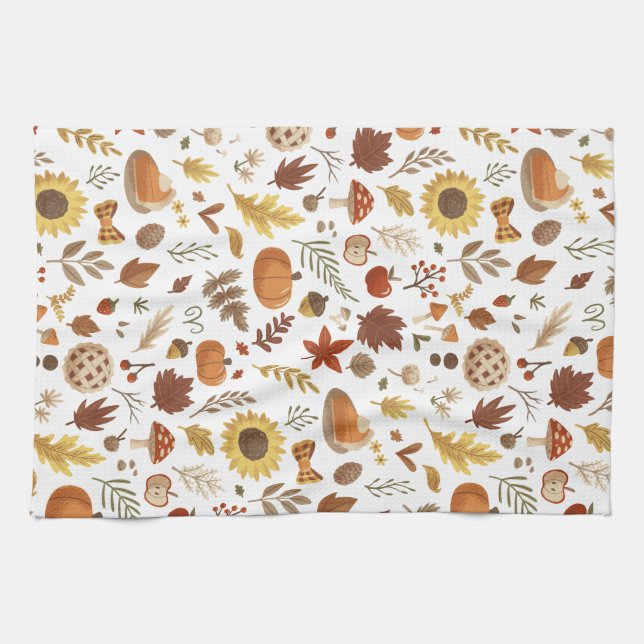 Linge De Cuisine Feuilles d'automne et Citrouilles en Thanksgiving  (Horizontal)