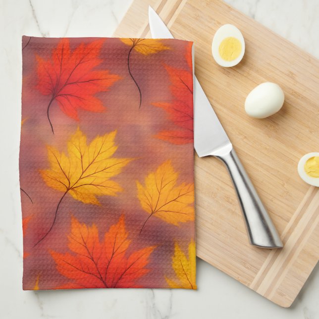 Linge De Cuisine Feuilles d'automne Rustique Aquarelle - Feuillage  (Quart Plié)