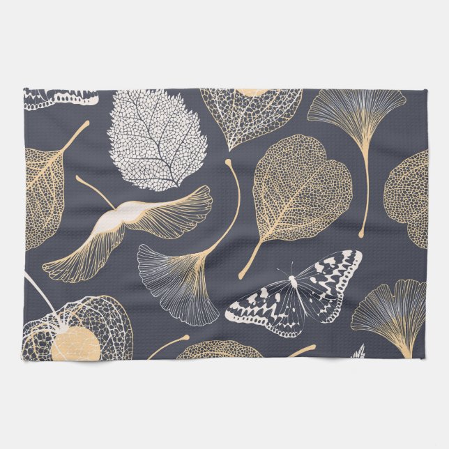 Linge De Cuisine Feuilles de Ginkgo : Élégance florale incomparable (Horizontal)