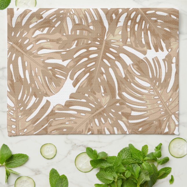Linge De Cuisine Feuilles de la jungle Brown des Boho tropicaux (Plié)