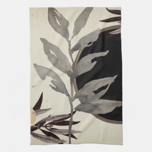 Linge De Cuisine Feuilles de l'aquarelle artistique   Noir et ivoir