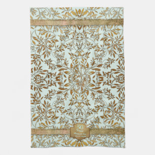 Linge De Cuisine Feuilles d'or 50e anniversaire Mariage