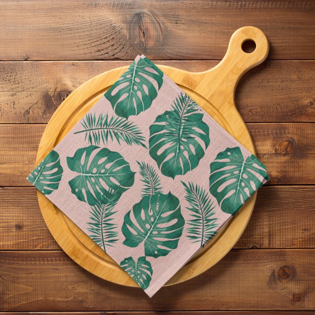 Linge De Cuisine Feuilles Pink & Green Palm sans couture Motif (Créateur téléchargé)